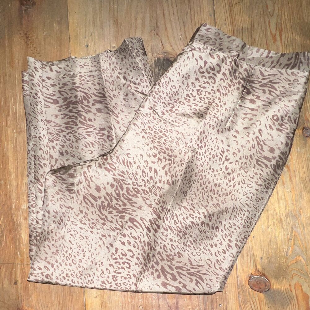 Womens Plus 18W Beige Brown Leopard Animal Print Silk Dress Pants Zip 26 In